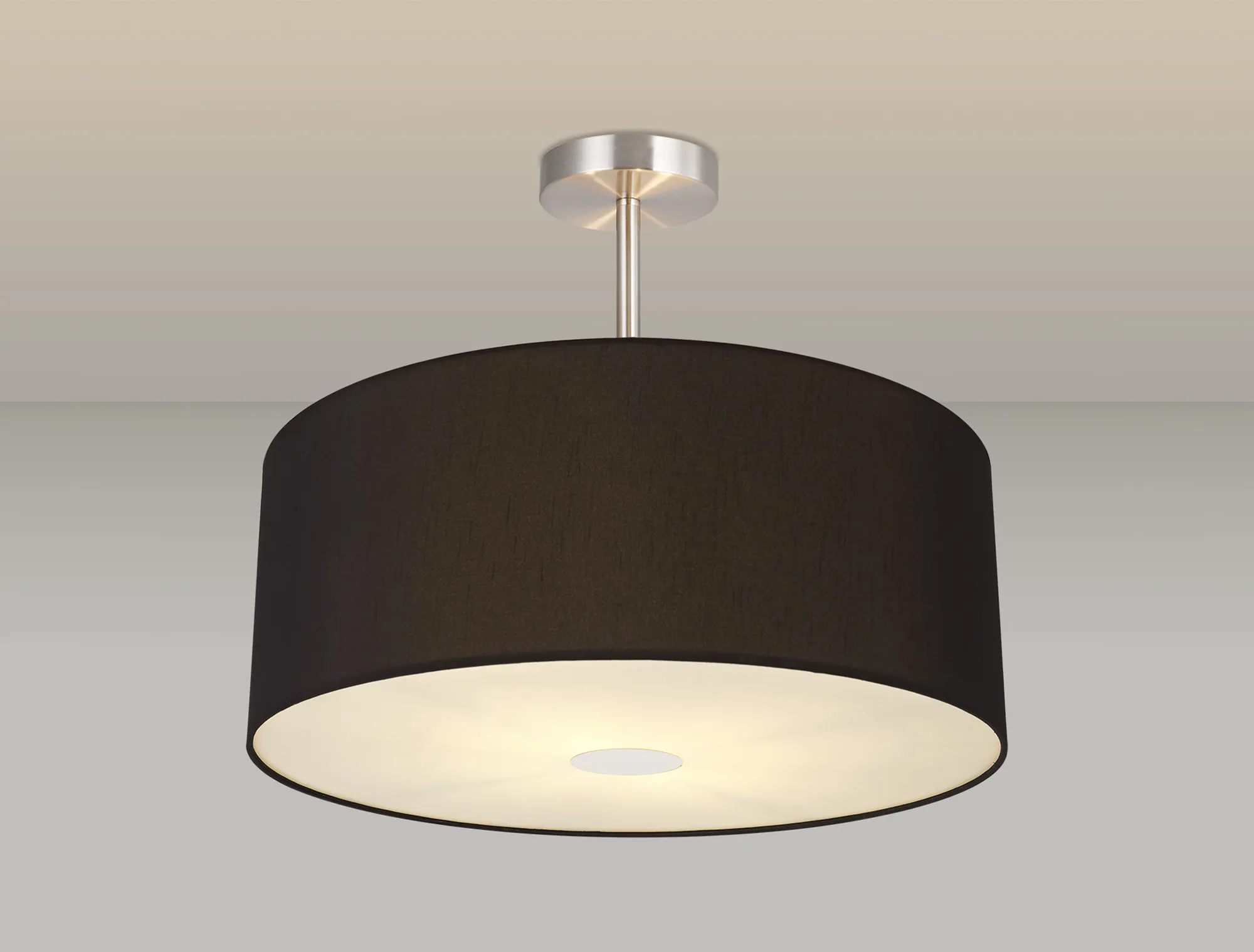 Baymont 50cm Semi Flush 3 Light Satin Nickel, Midnight Black/Green Olive, Frosted Diffuser DK0429  Deco Baymont SN BL/GR
